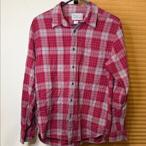 Vintage Lucky Brand Red and Gray Plaid Men's Shirt